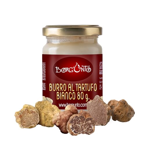 Borgunto® WEISSER TRÜFFELBUTTER 30x80g - mit echtem Marzuolo, Tuber Borchii und Weißem Trüffel • Glutenfrei, ohne Konservierungsstoffe und Farbstoffe von Borgunto