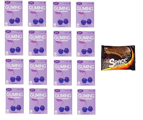 16 Boxen Guming Feel Energy Kaugummi Icy Cherry Kaugummi mit Koffein und Vitaminen 60mg Koffein (16 Boxen a 10 Dragees) + Space Riegel 45g von Onlineshop Bormann von Bormann