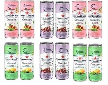 12 Dosen San Pellegrino Creazoni Mix aus 3 Sorten (4xClementine & Pfirsich,4xZitrus & Darjeeling,4xGranatapfel & schwarze Johannisbeere) a 0,33 L inkl. EINWEGPFAND + Space Keks von Bormann