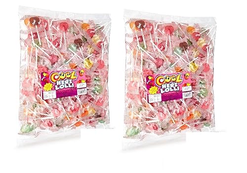 2 Beutel a 200 Cool Herzlolli Stück im (2 x 1kg = 2 kg) Beutel, flache Lutscher in Herzform) Herz Lutscher Lolly Herzlolly + Space Riegel von Onlineshop Bormann von Bormann