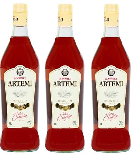 3 Flaschen Ron Miel Artemi Honey & Rum Canario Likör 20% Vol. a 1000ml + Space Keks a 45g von Bormann