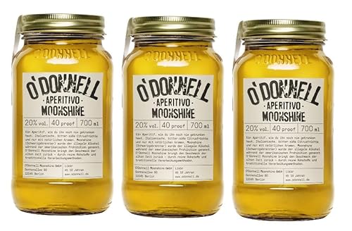 3 Gläser O'Donnell Moonshine “Aperitivo” (italienisch bittersüße Zitrusfrüchte) Likör (700 ml) 20% Vol. I nach Amerikanischer Tradition I 25% Vol. + Space Keks von Onlineshop Bormann von Bormann