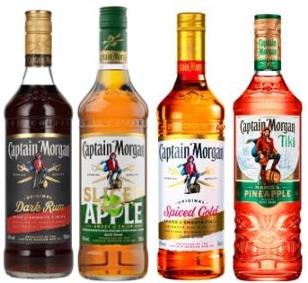 4 Flaschen Captain Morgan Rum Mix a 0,7 Liter aus 4 Sorten (1xSpiced Gold 35%vol./1x Dark Rum 40%vol./1x Sliced Apples 25%vol./1xTiki 25% vol.) + Space Keks gratis 45 g von Onlineshop Bormann von Bormann