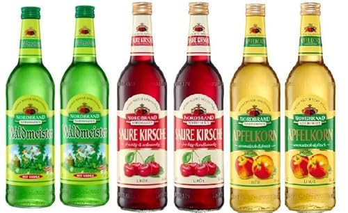 6 Flaschen Nordbrand Likör Mix aus 3 Sorten a 0,7 L (2xApfelkorn 18%vol., 2x Saure Kirsche 16% vol., 2x Waldmeister 18% vol.) + Space Keks gratis a 45 g von Onlineshop Bormann von Bormann
