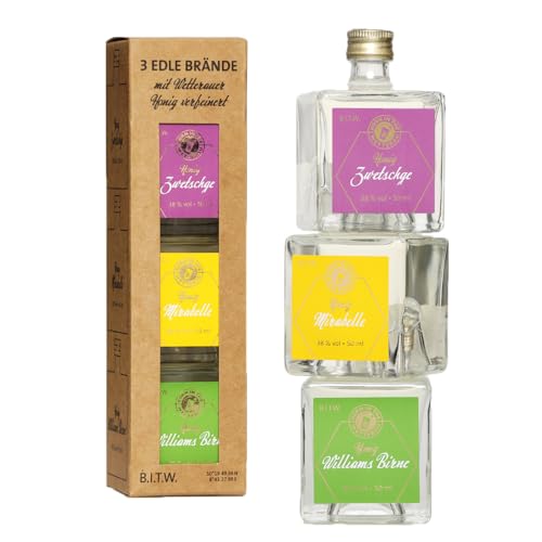 BitW Honigbrände Geschenkset 3x 50ml | Zwetschge, Mirabelle, Williams Birne | Born in the Wetterau von Born in the Wetterau