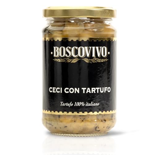 Boscovivo Kichererbsen mit schwarzem Sommertrüffel, eingelegt in Olivenöl,Tuber Aestivum Vitt., im Glas, Öl, 290 g von Boscovivo