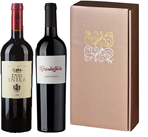 Geschenkpaket "Zum edlen Festessen" mit 2 Flaschen Rotwein aus Bulgarien von Bossev