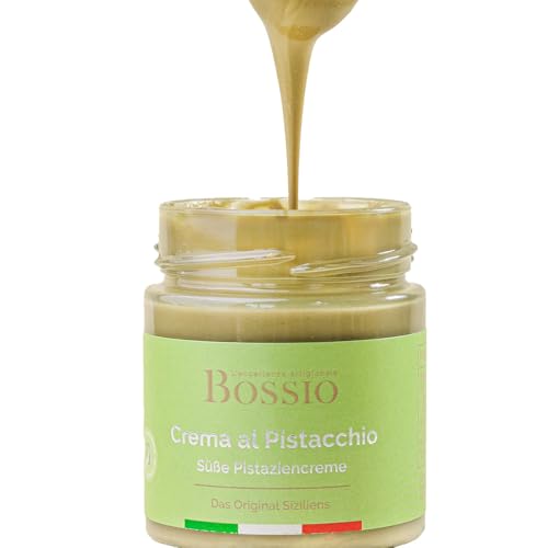 Bossio Feinkost 45% Pistaziencreme - Pistazien creme mit Protein (200g) - Pistazien aus Sizilien - Alternative zu Pistazienmus und Pistazienpaste, Made in Italy crema pistacchio. von Bossio