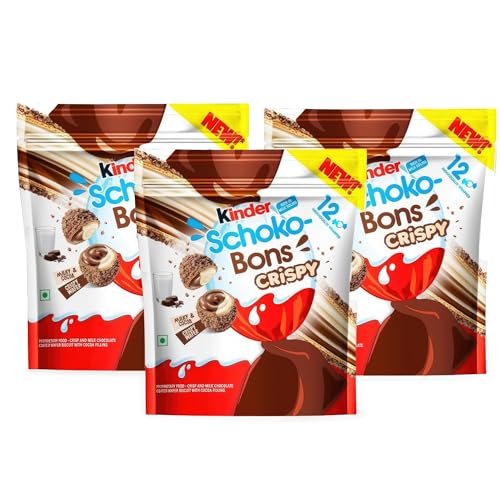 Kinder Schoko Bons Crispy 67,2g | 3er Pack: | Knusprige Reisstückchen in zarter Milchschokolade mit cremiger Haselnussfüllung + GETZH Thankyou Sticker von Bossjuice