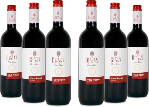 BotteBuona Vino Rosso d‘Italia Italienischer Rotwein mit Waldfrüchtenoten, 11,5 % Vol., Karton mit 6 Flaschen mit jeweils 750 ml BotteBuona Vino Rosso d‘Italia Italienischer Rotwein mit Waldfrüchtenoten, 11,5 % Vol., Karton mit 6 Flaschen mit jeweils 750 ml von Botte Buona