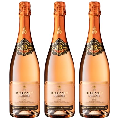 Bouvet Excellence Rosé Crémant de Loire Brut - Klassische Flaschengärung – Cabernet Franc – Cremant Rosé Ideal als Geschenk - 3 x 0.75 L von Bouvet Ladubay