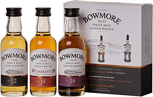 Bowmore Whisky Geschenkset | Single Malt Scotch Whisky | Mit Bowmore 12 Jahre, 15 Jahre Darkest und 18 Jahre | Geschenkpackung | 40%-43% vol | 3 Miniaturen x 50ml von Bowmore