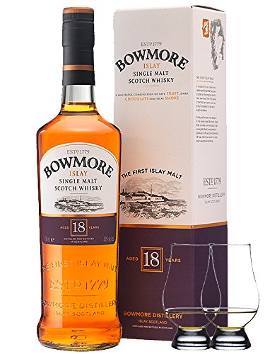 Bowmore 18 Jahre Islay Single Malt Whisky 0,7 Liter + 2 Glencairn Gläser von Bowmore
