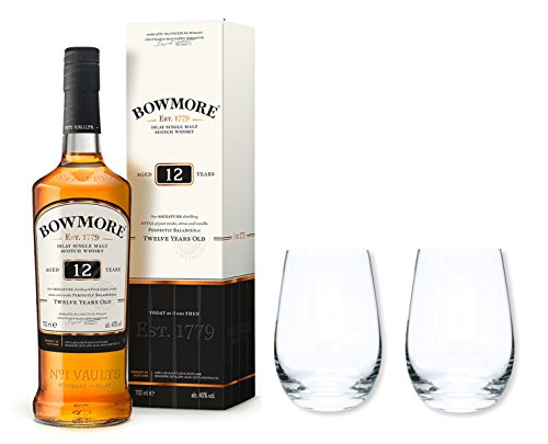 Bowmore Whisky Single Malt Scotch 12 Jahre 40% 0,7 im Set mit 2 Tumbler Gläser von Bowmore