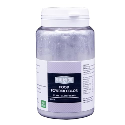 BrandNewCake® Silbernes Farbpulver 25g - Essbare Lebensmittelfarbe für Fettmassen - Perfekt zum Backen von Brand New Cake