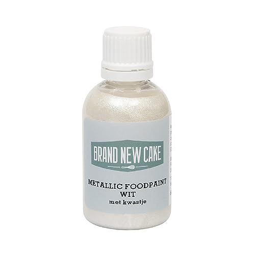 BrandNewCake® Metallic Food Paint mit Quaste 60gr - Weiß - Farbstoff - Essbarer Lebensmittelfarbstoff von Brand New Cake