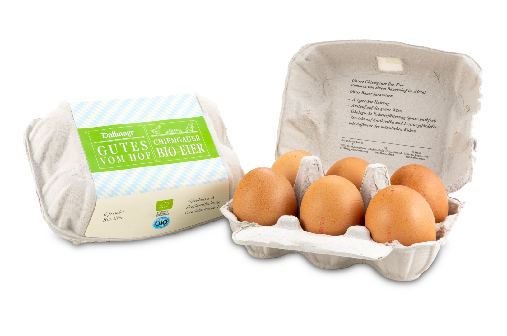 6 frische Chiemgauer Bio-Eier, Güteklasse A Gewichtsklasse L von Alois Dallmayr KG