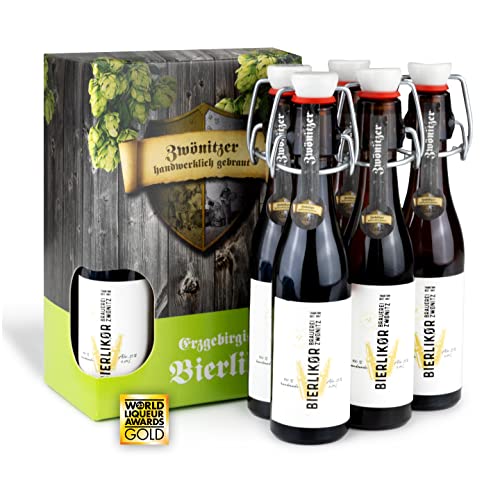 Brauerei Zwönitz Erzgebirgischer Bierlikör 6 x 0,04 L/vollaromatischer Bier Likör aus Zwönitzer Ziegenbock Bier/Alkohol Geschenke aus Sachsen/Bier Geschenke für Männer/Bierschnaps von Zwönitzer handwerklich gebraut