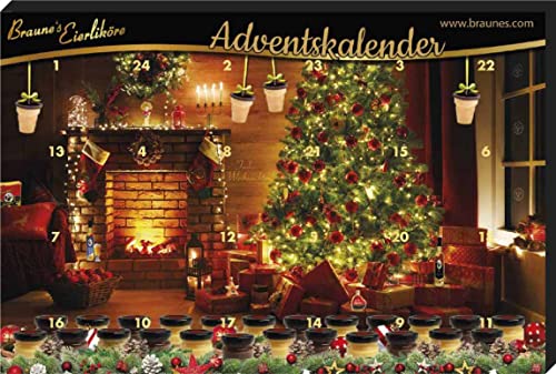 Adventskalender Braunes Eierlikör 2023 - Motiv Weihnachtsstube - Weihnachtskalender mit verschiedenen Eierlikör-Sorten, Likör aus Eiern, Eierschnaps - Die Geschenkidee zu Weihnachten von Braune's