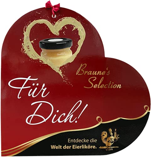 Braune’s Selection – Herzedition – 16 x Eierlikörgläschen à 25 ml in Herzgeschenkverpackung (14% vol.) – Ideal für Muttertag, Vatertag & Geburtstag – Geschenk von Herzen – Cremig & Mild von Braune's