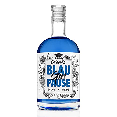 Breaks BLAU PAUSE Gin I Einzigartiger blauer Gin mit Lavendel & frischen Zitronen I Geschmack: Mild mit fruchtiger Note I Exklusiver Gin – Handgemacht in Deutschland I 1x 0,5 L I 44% vol. von Breaks