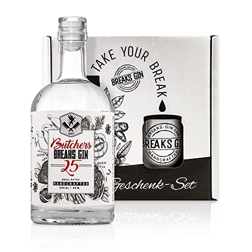 Breaks BUTCHERS Gin 25 I Premium Gin mit 25 verschiedenen Botanicals I Geschmack: Kräftig mit einzigartigen Aromen I Exklusiver Gin – Handgemacht in Deutschland I Geschenkset mit Glas und 0,5 L Gin von Breaks