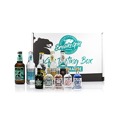 Breaks Gin Tasting Box 1 I Gin Geschenkbox mit 5 verschiedenen Gin Sorten (à 50ml) + 5 verschiedene Tonic Water (à 200ml) I Gin Tonic Probierset mit exklusivem Gin – Handgemacht in Deutschland von Breaks