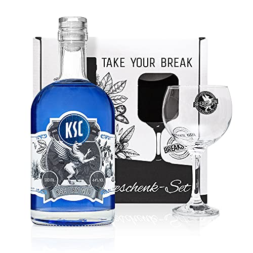 Breaks KSC Gin I Einzigartiger blauer Gin mit Lavendel & frischen Zitronen I Geschmack: Mild mit fruchtiger Note I Exklusiver Gin – Handgemacht in Deutschland I Geschenkset mit Glas und 0,5 L Gin von Breaks