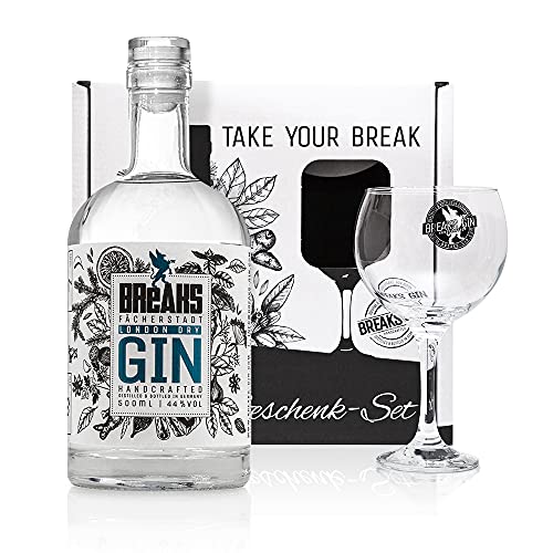 Breaks PREMIUM DRY Gin I London Dry Gin mit Lavendel & frischen Zitronen I Geschmack: Mild mit fruchtiger Note I Geschenk Set mit Glas und 0,5 L Gin I Exklusiver Gin – Handgemacht in Deutschland von Breaks