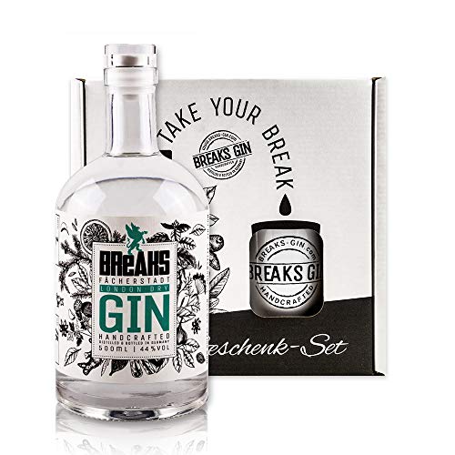 Breaks PREMIUM DRY Gin I London Dry Gin mit Lavendel & frischen Zitronen I Geschmack: Mild mit fruchtiger Note I Exklusiver Gin – Handgemacht in Deutschland i Geschenset mit Tasse und 05 L Gin von Breaks