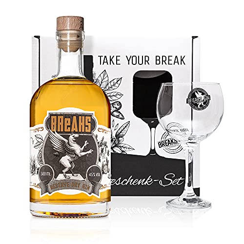 Breaks RESERVE Gin I Premium Gin mehrere Monate im Holzfass gereift I Exklusiver Gin – Handgemacht in Deutschland I Geschenkset mit Tasse und 0,5 L G von Breaks