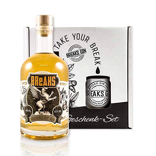 Breaks RESERVE Gin I Premium Gin mehrere Monate im Holzfass gereift I Exklusiver Gin – Handgemacht in Deutschland I Geschenkset mit Tasse und 0,5 L Gin von Breaks