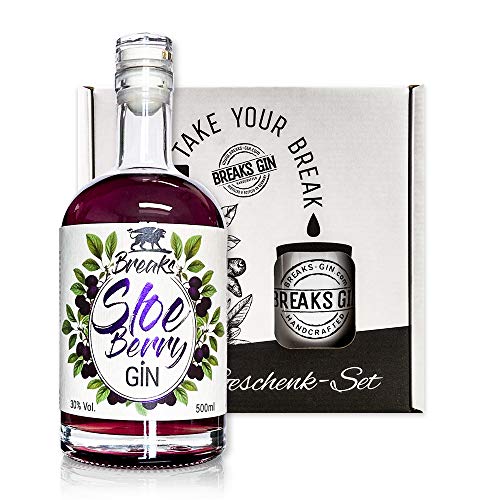 Breaks SLOE BERRY Gin I Premium Gin mit Kirschen & Pflaumen I Geschmack: Mild-herb mit fruchtiger Note I Exklusiver Gin – Handgemacht in Deutschland I Geschenkset mit Tasse und 0,5 L Gin von Breaks