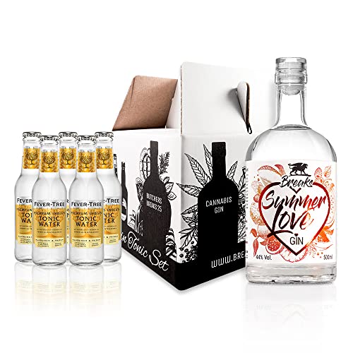 Breaks SUMMER LOVE Gin – Genießer Set I Premium Gin mit verschiedenen Früchten + 5 Flaschen Fever Tree Tonic Water I Gin Geschenkset I Exklusiver Gin – Handgemacht in Deutschland I 44% vol. von Breaks