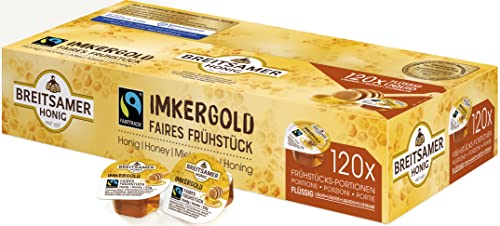 Breitsamer FairTrade Portionen flüssig 120x20g – Aromatischer flüssiger Blütenhonig in praktischen Portionen, ideal für Großverbraucher, Hotels und Gastronomie (insg. 2,4kg) von Breitsamer