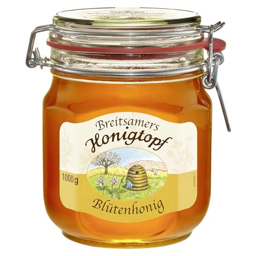 Breitsamer Honig Honigtopf Blüte 1.000g flüssig - Aromatisch blumiger Blütenhonig im traditionellen Bügelglas von bewährter Imkerqualität (1 x 1kg) von Breitsamer