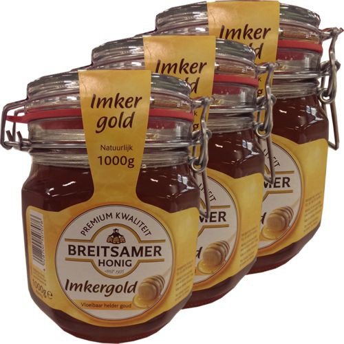 Breitsamer Honig Imkergold Vloeibaar helder goud 3 Einmachgläser á 1000g (Goldklar) von Breitsamer