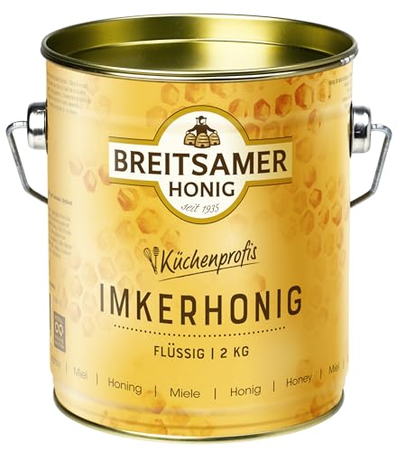 Breitsamer Imkerhonig Blütenhonig flüssig 2 kg Eimer für Küchenprofis Aromatischer Honig ideal für Großverbraucher Hotels Gastronomie (1 x 2000g) von Breitsamer