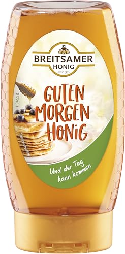 Breitsamer Honig Spender Guten Morgen Honig Obstblüte 350g - Lieblich milder und zart-fruchtiger flüssiger Honig im praktischen Spender (1 x 350g) von Breitsamer