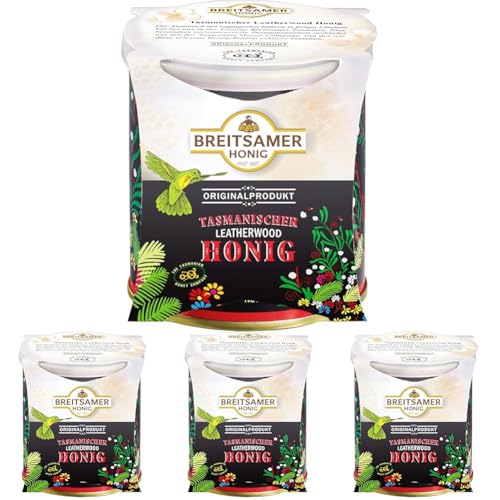Breitsamer Tasmanischer Leatherwood Honig 350g Feincremiger, kräftiger Honig mit exotisch blumigem Aroma (1 x 350g) (Packung mit 4) von Breitsamer