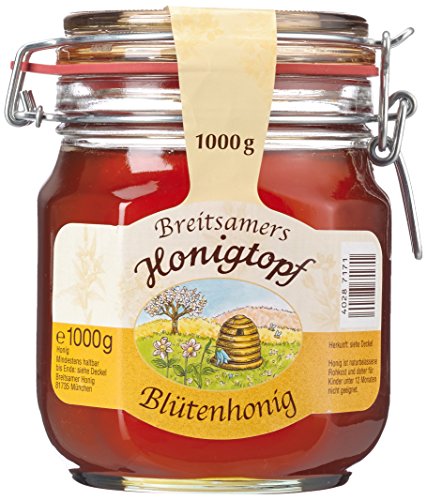 Breitsamer Honig Honigtopf Blüte 1.000g flüssig - Aromatisch blumiger Blütenhonig im traditionellen Bügelglas von bewährter Imkerqualität (1 x 1kg) von Breitsamer