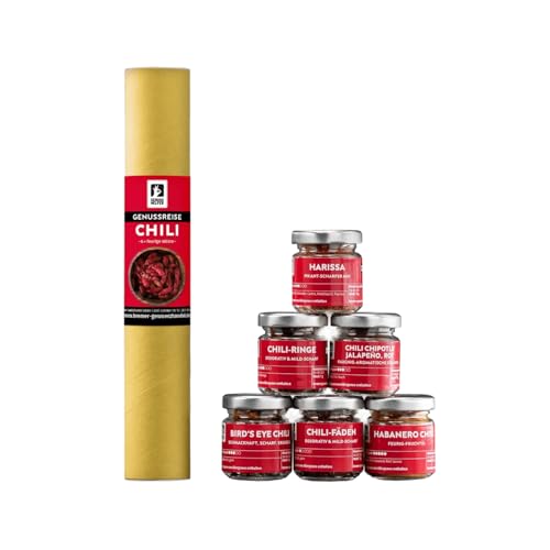 Bremer Gewürzhandel Genussreise Chili, Gewürzset mit 6 verschiedenen Chili-Gewürzen, pikantes Genusserlebnis in wiederverwendbaren Gläsern, tolles Geschenk, 77g Bremer Gewürzhandel Genussreise Chili, Gewürzset mit 6 verschiedenen Chili-Gewürzen, pikantes Genusserlebnis in wiederverwendbaren Gläsern, tolles Geschenk, 77g von Bremer-Gewürzhandel Genuss leben.