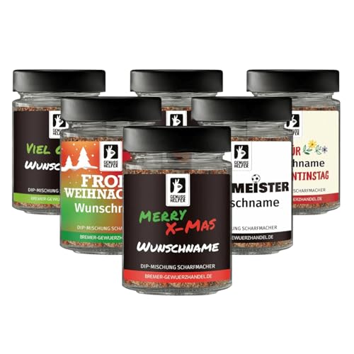 Bremer Gewürzhandel Geschenkglas mit Namen: Dip-Mischung Scharfmacher, personalisiertes Geschenk mit Wunschnamen, 90g Bremer Gewürzhandel Geschenkglas mit Namen: Dip-Mischung Scharfmacher, personalisiertes Geschenk mit Wunschnamen, 90g von Bremer-Gewürzhandel Genuss leben.