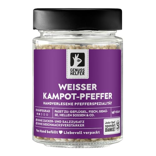 Bremer Gewürzhandel weißer Kampot Pfeffer, ganz, aromatischer Pfeffer für die Mühle für helle Soßen und Speisen, 110g im Glas von Bremer-Gewürzhandel Genuss leben.