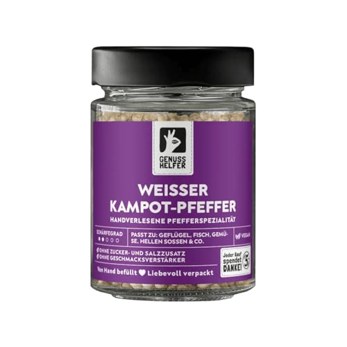 Bremer Gewürzhandel weißer Kampot Pfeffer, ganz, aromatischer Pfeffer für die Mühle für helle Soßen und Speisen, 110g im Glas von Bremer-Gewürzhandel Genuss leben.