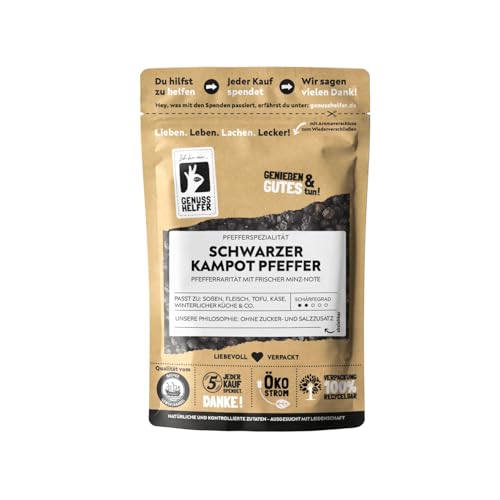 Bremer Gewürzhandel schwarzer Kampot Pfeffer, ganz, exotisch-scharfer Pfeffer mit herrlichen Aromen für die Mühle, 50g von Bremer-Gewürzhandel Genuss leben.