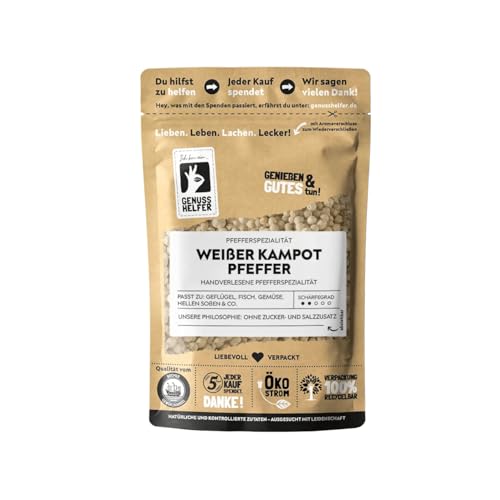 Bremer Gewürzhandel weißer Kampot Pfeffer, ganz, aromatischer Pfeffer für die Mühle für helle Soßen und Speisen, 50g von Bremer-Gewürzhandel Genuss leben.