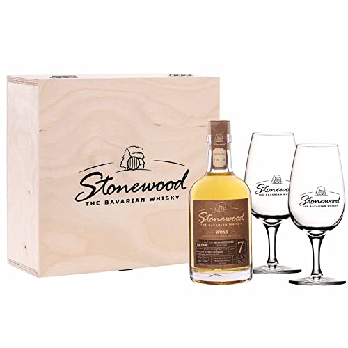 Stonewood Whisky Geschenkset, Präsent-Holzkiste mit 2 Tasting-Gläser, Woaz Whisky 0,35 Liter, 7 Jahre von Brennerei Schraml