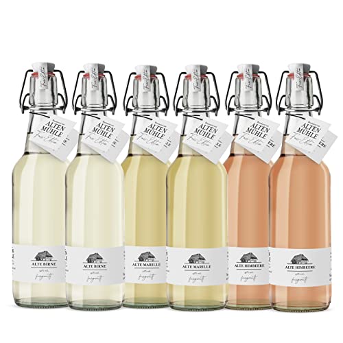 Brennerei Zur Alten Mühle - Alte Birne, Himbeere und Marille Spirituose in der klassischen Bügelflasche - Spirituose fassgereift im Schwarzwald, 6 x 0.5l von Schladerer