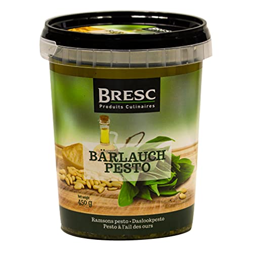 Bresc Bärlauch Pesto - 10x 450g - grünes Pesto aus Bärlauch, Basilikum, Pecorino, Pinienkernen, Sonnenblumenöl und Olivenöl, geschmacksintensive Kräutermischung, kalt und warm genießbar von Bresc